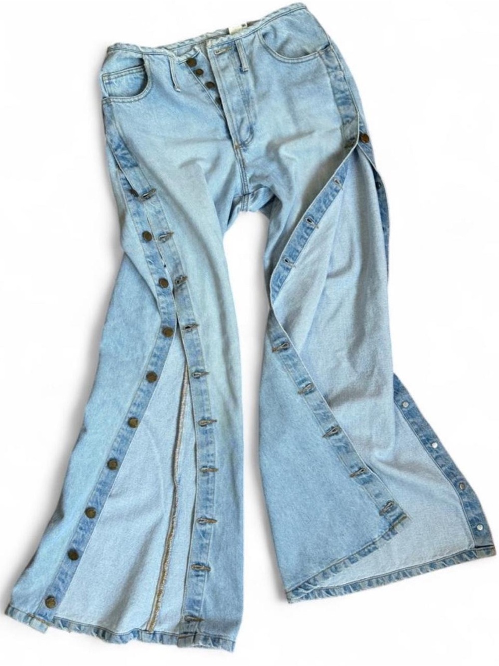 Rare vintage light wash flare jeans with split side seams